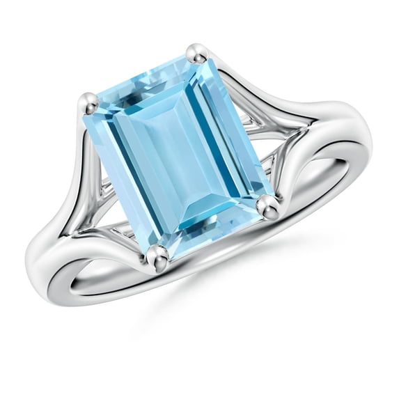 ANGARA Natural Solitaire 3 ct Aquamarine Split Shank Engagement Ring in 925 Sterling Silver for Women (Size-10x8mm) | March Birthstone, Anniversary, Jewelry Gift for Women | Natural Aquamarine Ring