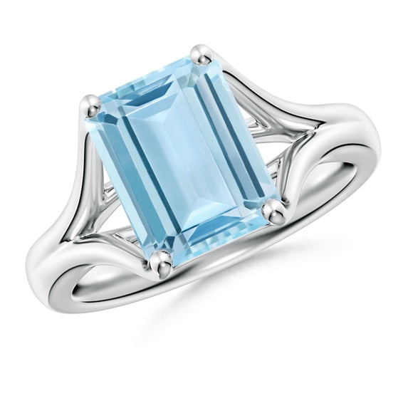 ANGARA Natural Solitaire 3 ct Aquamarine Split Shank Engagement Ring in 925 Sterling Silver for Women (Size-10x8mm) | March Birthstone, Anniversary, Jewelry Gift for Women | Natural Aquamarine Ring