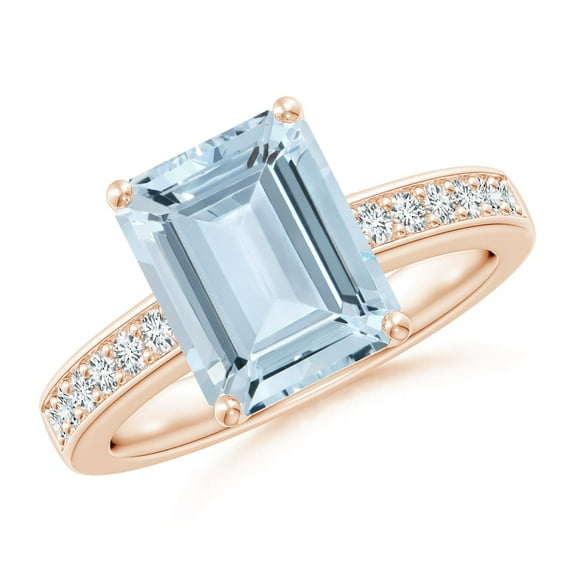 ANGARA Natural Octagonal 3 ct Aquamarine Engagement Ring with Diamonds in 14K Rose Gold for Women (Size-10x8mm) | March Birthstone, Anniversary, Jewelry Gift for Women | Natural Aquamarine Ring