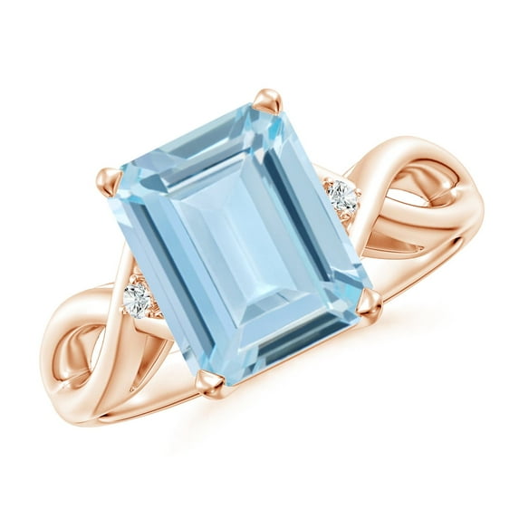 Angara Natural 3 Ct. Aquamarine with Diamond Classic Ring in 14K Rose Gold for Women (Ring Size: 11.5)