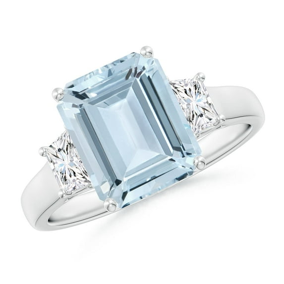 Angara Natural 3 Ct. Aquamarine with Diamond Classic Ring in 14K White Gold for Women (Ring Size: 12)