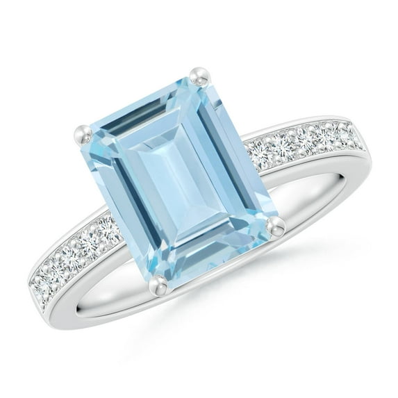ANGARA Natural Octagonal 3 ct Aquamarine Engagement Ring with Diamonds in 14K White Gold for Women (Size-10x8mm) | March Birthstone, Anniversary, Jewelry Gift for Women | Natural Aquamarine Ring