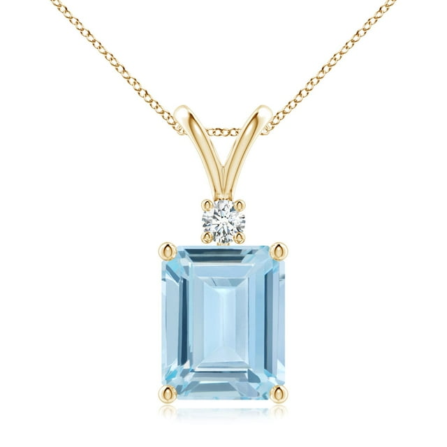 ANGARA Natural 3 ct Aquamarine Solitaire Pendant with Diamond in 14K Yellow Gold for Women (Size-10x8mm) | March Birthstone, Anniversary, Jewelry Gift for Women | Natural Aquamarine Necklace