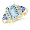 thumbnail image 1 of Angara Natural 3 Ct. Aquamarine with Tanzanite Three Stone Ring in 14K Yellow Gold for Women (Ring Size: 11.5), 1 of 11