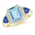 thumbnail image 1 of Angara Natural 3 Ct. Aquamarine with Tanzanite Three Stone Ring in 14K Yellow Gold for Women (Ring Size: 12), 1 of 11