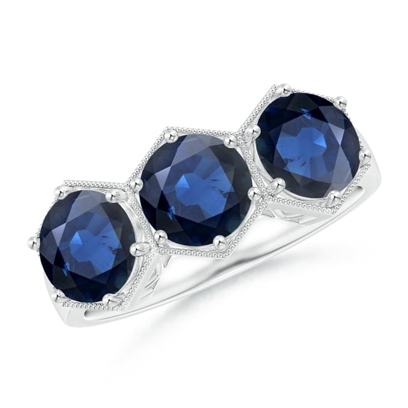ANGARA Natural 3 Ct Aeon Three Stone Sapphire Hexagonal Engagement Ring in 14K White Gold for Women (Size-6mm) | September Birthstone, Anniversary, Jewelry Gift for Women | Natural Sapphire Ring