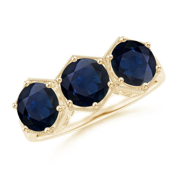 ANGARA Natural 3 Ct Aeon Three Stone Sapphire Hexagonal Engagement Ring in 14K Yellow Gold for Women (Size-6mm) | September Birthstone, Anniversary, Jewelry Gift for Women | Natural Sapphire Ring