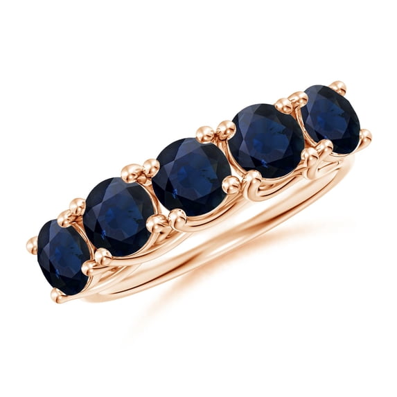 ANGARA Natural Half Eternity Five Stone 3 ct Blue Sapphire Wedding Band in 14K Rose Gold for Women (Size-5mm) | September Birthstone, Anniversary, Jewelry Gift for Women | Natural Blue Sapphire Ring