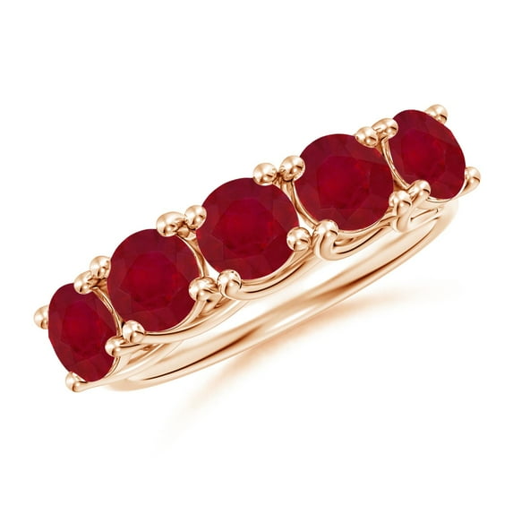ANGARA Natural Half Eternity Five Stone 3 ct Ruby Wedding Band in 14K Rose Gold for Women (Size-5mm) | July Birthstone, Birthday, Anniversary, Jewelry Gift for Women | Natural Ruby Ring