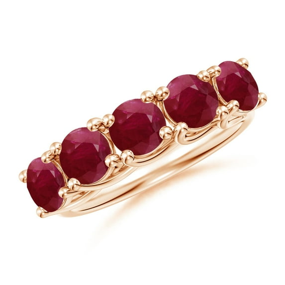 ANGARA Natural Half Eternity Five Stone 3 ct Ruby Wedding Band in 14K Rose Gold for Women (Size-5mm) | July Birthstone, Birthday, Anniversary, Jewelry Gift for Women | Natural Ruby Ring