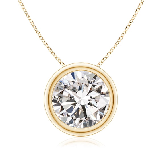 Angara Natural 3 ct Diamond Necklace for Women in 14K Yellow Gold (Size-9.2mm) - April Birthstone Jewelry | Round Diamond Pendant Necklace
