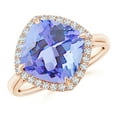 thumbnail image 1 of ANGARA Natural Claw-Set Cushion 4.5 ct Tanzanite Cocktail Halo Ring in 14K Rose Gold for Women (Size-10mm) | December Birthstone, Anniversary, Jewelry Gift for Women | Natural Tanzanite Ring, 1 of 9