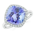 thumbnail image 1 of ANGARA Natural Claw-Set Cushion 4.5 ct Tanzanite Cocktail Halo Ring in 14K White Gold for Women (Size-10mm) | December Birthstone, Anniversary, Jewelry Gift for Women | Natural Tanzanite Ring, 1 of 9