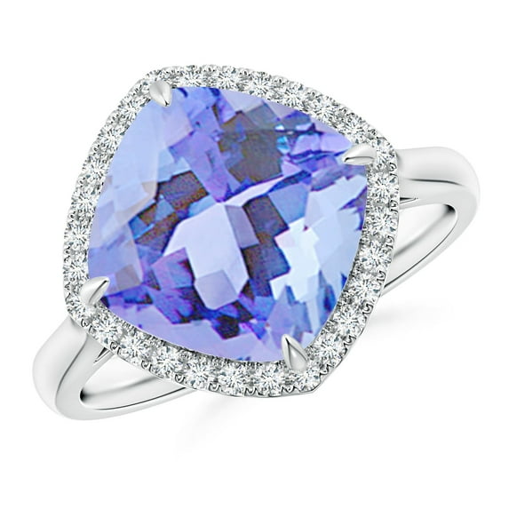 ANGARA Natural Claw-Set Cushion 4.5 ct Tanzanite Cocktail Halo Ring in 14K White Gold for Women (Size-10mm) | December Birthstone, Anniversary, Jewelry Gift for Women | Natural Tanzanite Ring