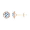thumbnail image 1 of ANGARA Natural Classic 4.6 ct Aquamarine and Diamond Halo Stud Earrings in 14K Rose Gold for Women (Size-9mm) | March Birthstone, Anniversary, Jewelry Gift for Women | Natural Aquamarine Earrings, 1 of 8