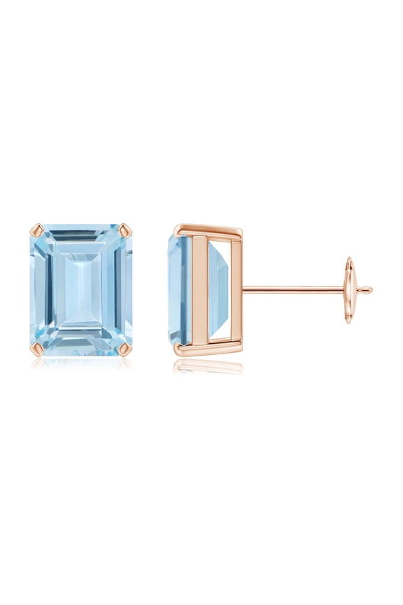 Natural Prong-Set 4 ct Aquamarine Solitaire Stud Earrings in 14K Rose Gold for Women (Size-9x7mm) | March Birthstone, Anniversary, Jewelry Gift for Women | Natural Aquamarine Earrings
