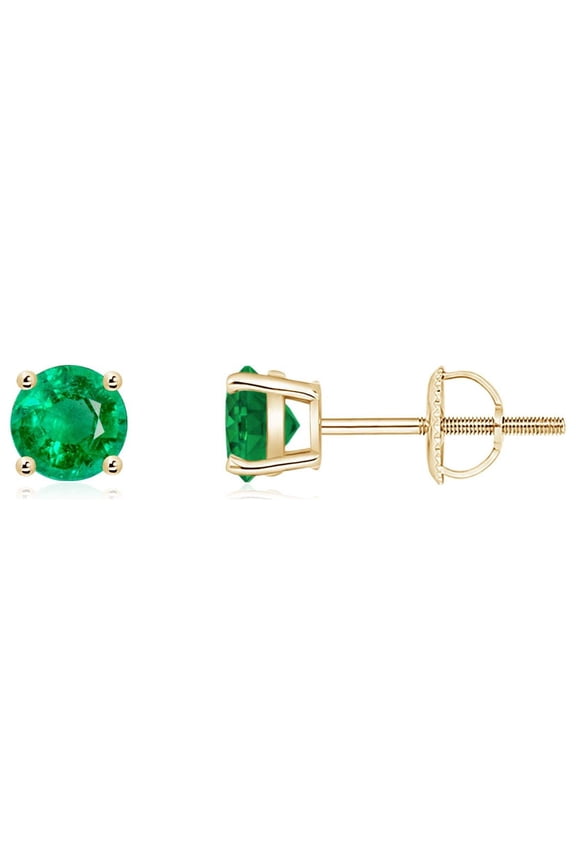 Natural Basket-Set Round Emerald Studs in 14K Yellow Gold for Women (Size-4mm) | May Birthstone, Birthday, Anniversary, Jewelry Gift for Women | Natural Emerald Earrings
