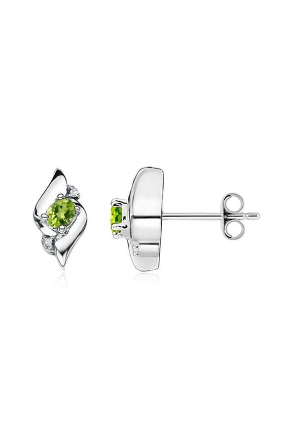 Natural Oval Peridot and Diamond Shell Stud Earrings in 925 Sterling Silver for Women (Size-4x3mm) | August Birthstone, Birthday, Anniversary, Jewelry Gift for Women | Natural Peridot Earrings