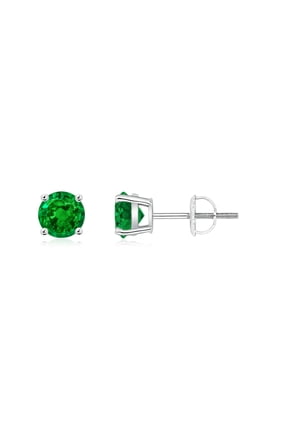 Natural Basket-Set Round Emerald Studs in Platinum for Women (Size-5mm) | May Birthstone, Birthday, Anniversary, Jewelry Gift for Women | Natural Emerald Earrings