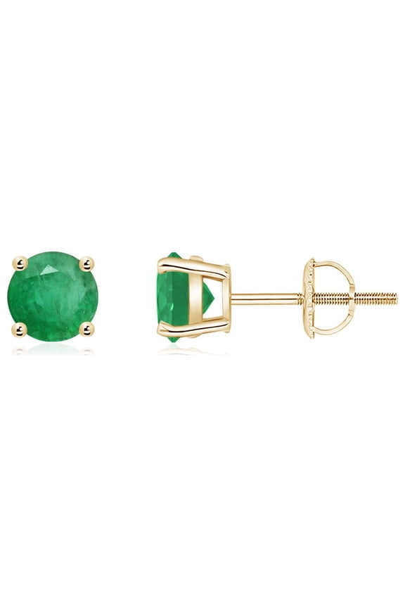 Natural Basket-Set Round Emerald Studs in 14K Yellow Gold for Women (Size-5mm) | May Birthstone, Birthday, Anniversary, Jewelry Gift for Women | Natural Emerald Earrings
