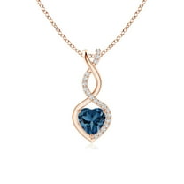 Angara Natural 5mm London Blue Topaz with Diamond Heart Pendant Necklace in 14K Rose Gold for Women