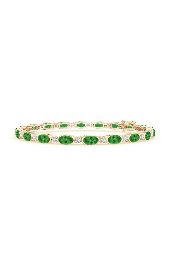 Natural Semi Bezel-Set Oval 4.4 ct Tsavorite and Diamond Tennis Bracelet in 14K Yellow Gold for Women | Birthday, Anniversary, Jewelry Gift for Women | Natural Tsavorite Bracelet
