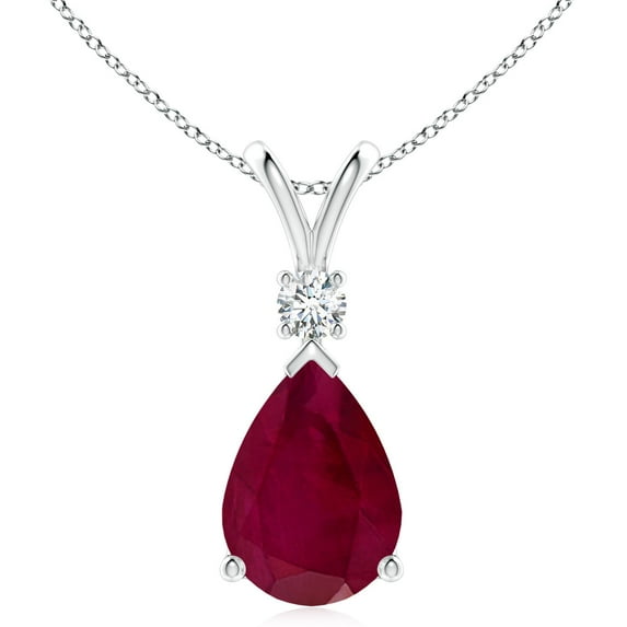 Angara Natural 6.54 ct Ruby Necklace in Platinum for Women (Size-14x10mm) - July Birthstone Jewelry | Ruby Teardrop Pendant Necklace
