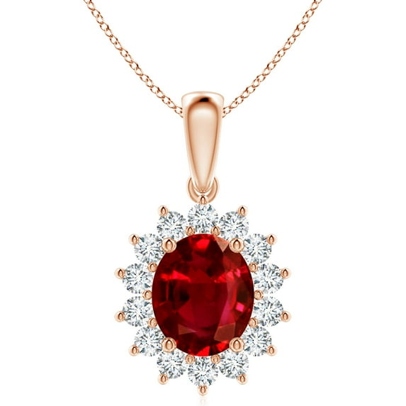 Angara Natural 6 ct Ruby Pendant Necklace in 14K Rose Gold for Women – July Birthstone Jewelry | Oval Ruby Pendant with Floral Diamond Halo