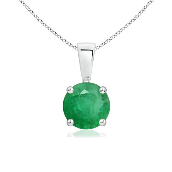 ANGARA Natural Classic Round Emerald Solitaire Pendant in 14K White Gold for Women (Size-6mm) | May Birthstone, Birthday, Anniversary, Jewelry Gift for Women | Natural Emerald Necklace
