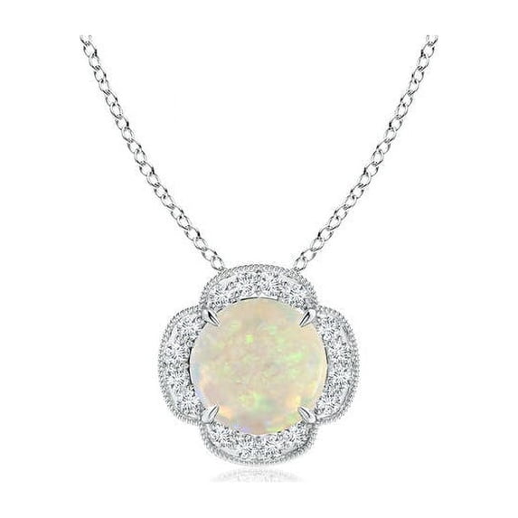 ANGARA Natural Claw-Set Opal Clover Pendant with Diamonds in 14K White Gold for Women (Size-6mm) | October Birthstone, Birthday, Anniversary, Jewelry Gift for Women | Natural Opal Necklace