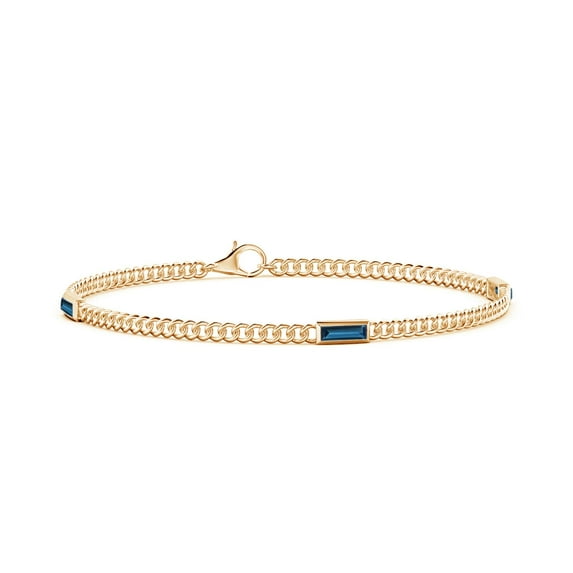 ANGARA Natural Baguette London Blue Topaz Curb Link Chain Bracelet in 14K Yellow Gold for Women (Size-6x2mm) | Anniversary, Jewelry Gift for Women | Natural London Blue Topaz Bracelet