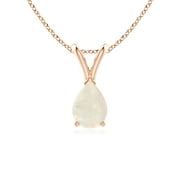 ANGARA Natural 7x5mm Pear Opal Solitaire Pendant Necklace in 14K Rose Gold for Women
