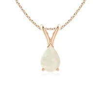 Angara Natural 7x5mm Pear Opal Solitaire Pendant Necklace in 14K Rose Gold for Women