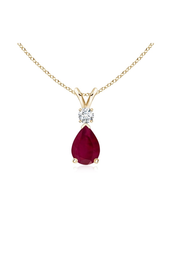 Natural Ruby Teardrop Pendant with Diamond in 14K Yellow Gold for Women (Size-7x5mm) | July Birthstone, Birthday, Anniversary, Jewelry Gift for Women | Natural Ruby Necklace