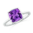 thumbnail image 1 of ANGARA Natural Bezel-Set Solitaire Cushion 2.2 ct Amethyst Ring in 14K White Gold for Women (Size-8mm) | February Birthstone, Birthday, Anniversary, Jewelry Gift for Women | Natural Amethyst Ring, 1 of 11
