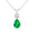 thumbnail image 1 of ANGARA Natural Pear-Shaped Emerald V-Bale Pendant in 14K White Gold for Women (Size-8x6mm) | May Birthstone, Birthday, Anniversary, Jewelry Gift for Women | Natural Emerald Necklace, 1 of 8