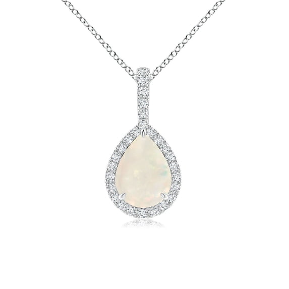 Angara Natural 8x6mm Opal Halo Solitaire Pendant Necklace in Platinum for Women