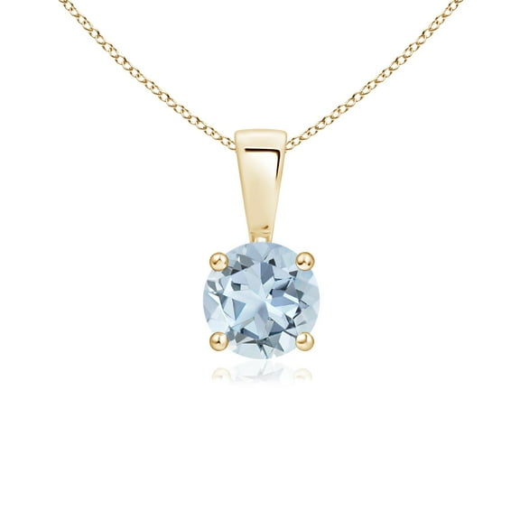 Angara Natural Aquamarine Pendant Necklace for Women in 14K Yellow Gold (Size-5mm) - March Birthstone Jewelry | Prong Set Aqumarine Pendant Necklace