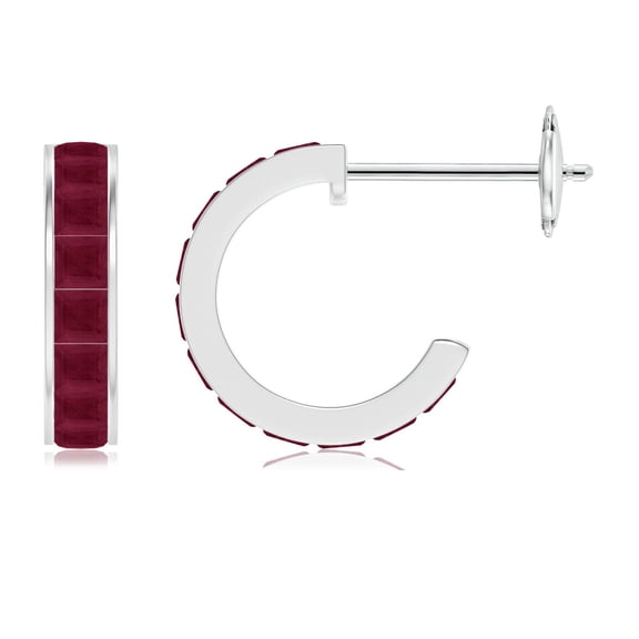 Angara Natural Channel-Set 1.32 ct Ruby Huggie Hoop Earrings for Women in 14K White Gold – July Birthstone Jewelry | Square Shaped Ruby Hoop Earrings