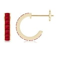 thumbnail image 1 of Angara Natural Channel-Set 1.32 ct Ruby Huggie Hoop Earrings for Women in 14K Yellow Gold – July Birthstone Jewelry | Square Ruby Hoop Earrings, 1 of 9