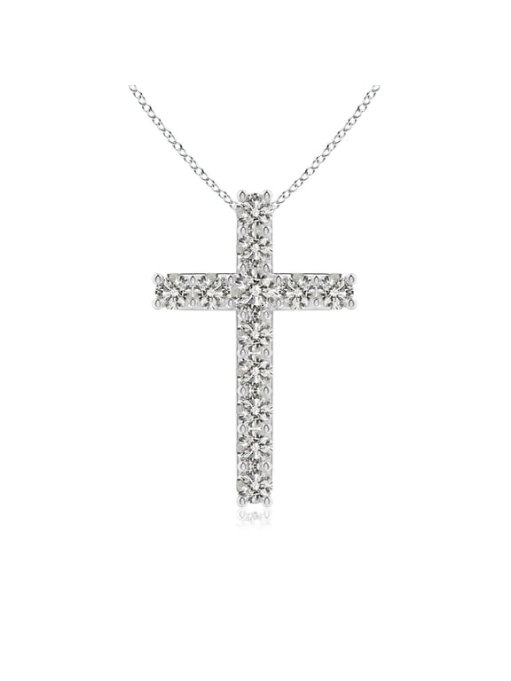 Natural Diamond Cross Pendant Necklace for Women in 14K White Gold (Size-2.6mm) – April Birthstone Jewelry | Prong-Set Diamond Cross Necklace