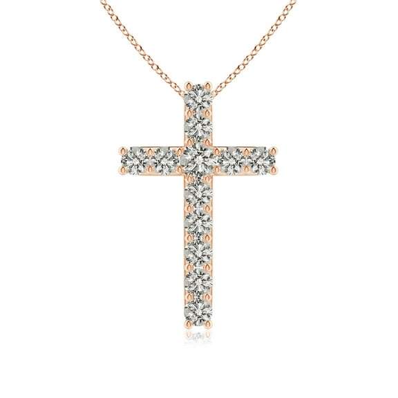 Angara Natural Diamond Cross Pendant Necklace in 14K Rose Gold for Women (Size-2.6mm) – April Birthstone Jewelry | Prong-Set Diamond Cross Necklace