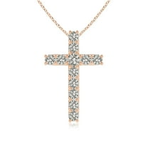 Angara Natural Diamond Cross Pendant Necklace in 14K Rose Gold for Women (Size-2.6mm) – April Birthstone Jewelry | Prong-Set Diamond Cross Necklace