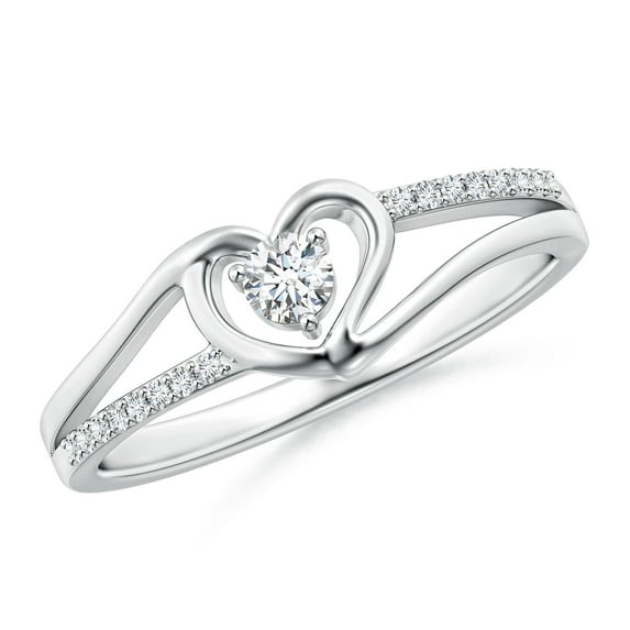 Angara Natural Diamond Promise Ring for Women in 14K White Gold - Jewelry for April Born | 3.1mm Diamond Heart Shaped Ring (Ring Size = 9.5)