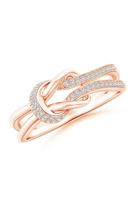 Natural Diamond Split Infinity Knot Ring in 14K Rose Gold for Women – April Birthstone Jewelry | Pave-Set Diamond Ring (Ring Size - 10)