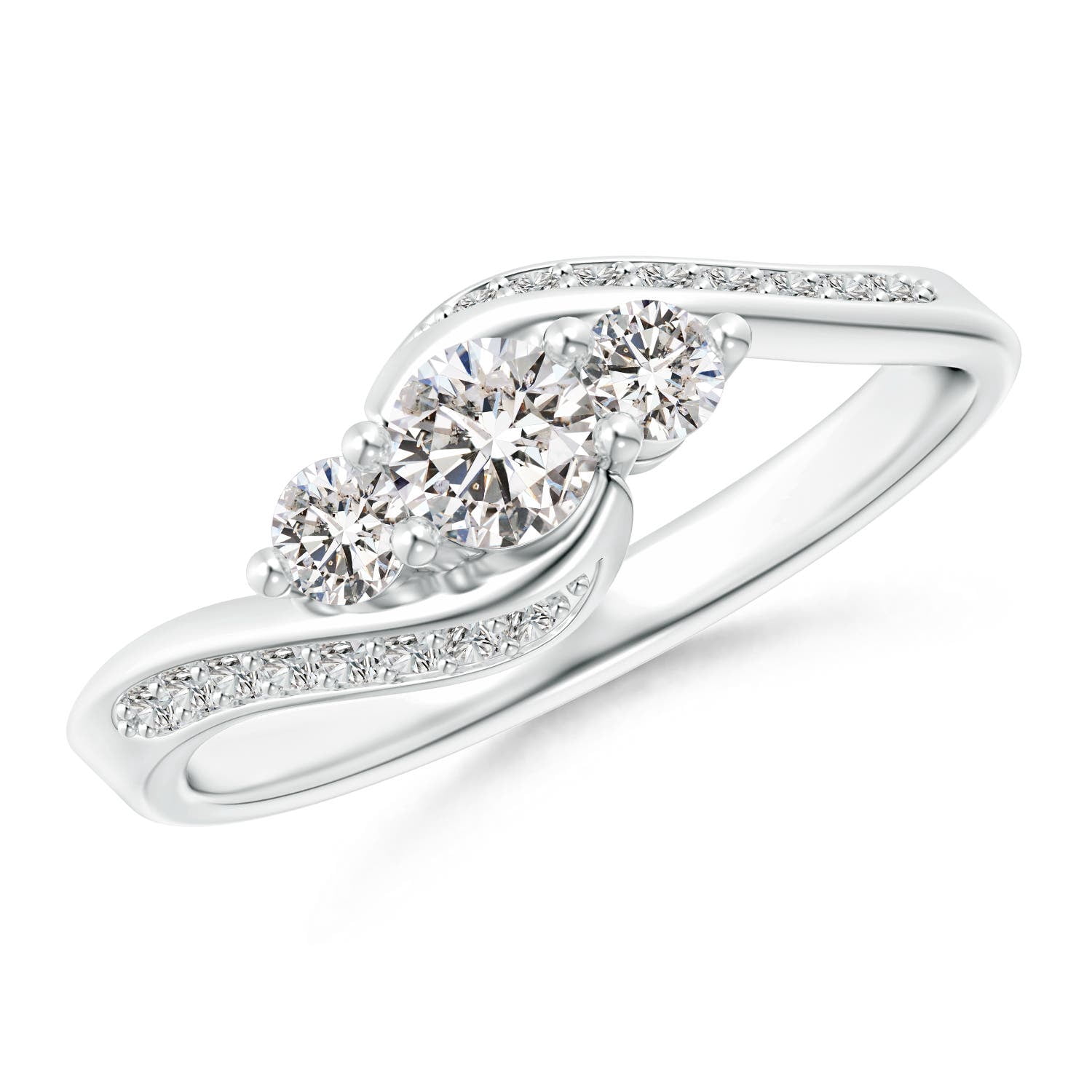 Angara Natural Diamond Three Stone Engagement Ring for Women in 14K White Gold - April Birthstone Jewelry | Round Diamond Ring (Ring Size - 7.5)