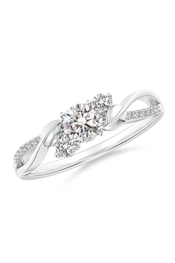 Natural Diamond Three Stone Engagement Ring for Women in 14K White Gold (Size-4.4mm) | April Birthstone Jewelry (Ring Size - 5)