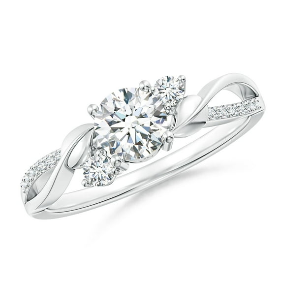 Angara Natural Diamond Three Stone Engagement Ring for Women in 14K White Gold (Size-5.3mm) | April Birthstone Jewelry (Ring Size - 6.5)