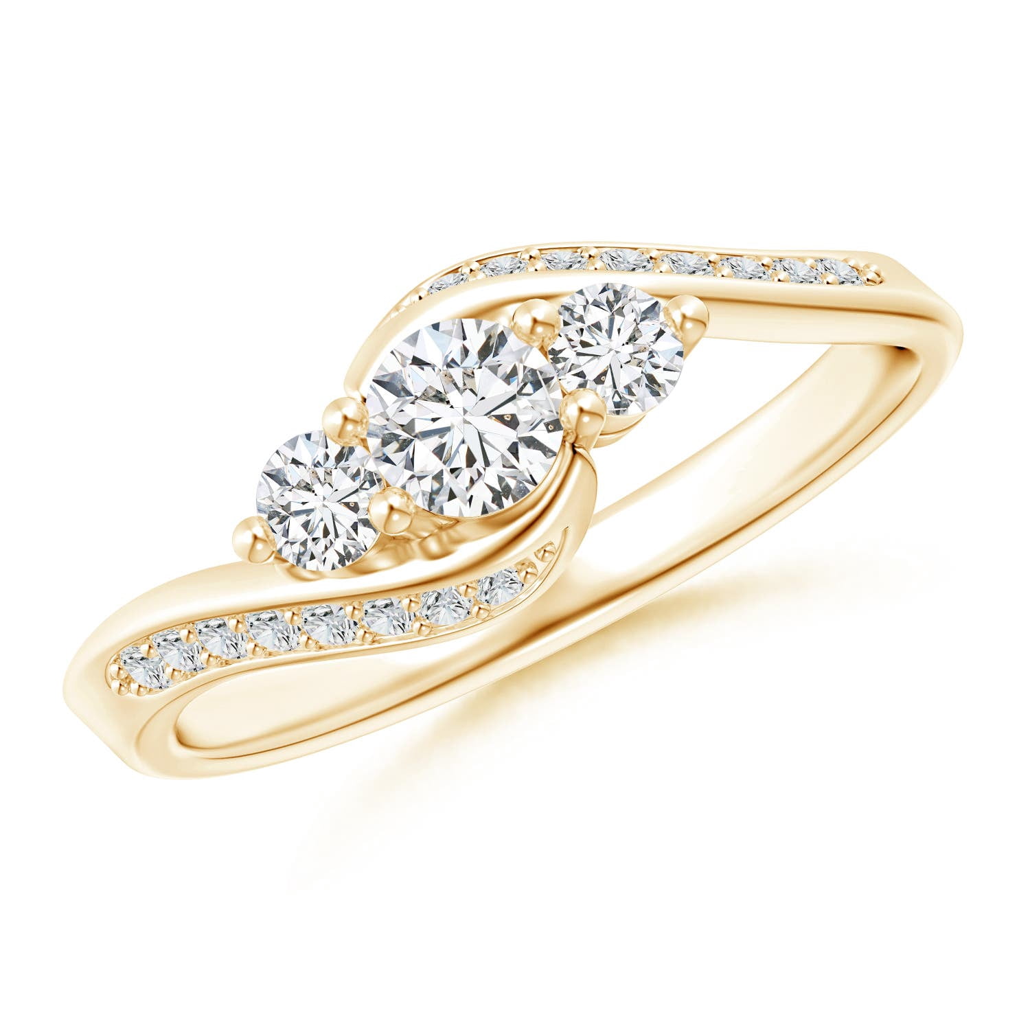 Angara Natural Diamond Three Stone Engagement Ring for Women in 14K Yellow Gold - April Birthstone Jewelry | Round Diamond Ring (Ring Size - 13.5)