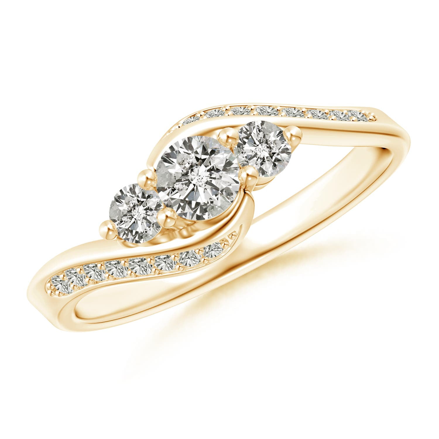 Angara Natural Diamond Three Stone Engagement Ring for Women in 14K Yellow Gold - April Birthstone Jewelry | Round Diamond Ring (Ring Size - 3)